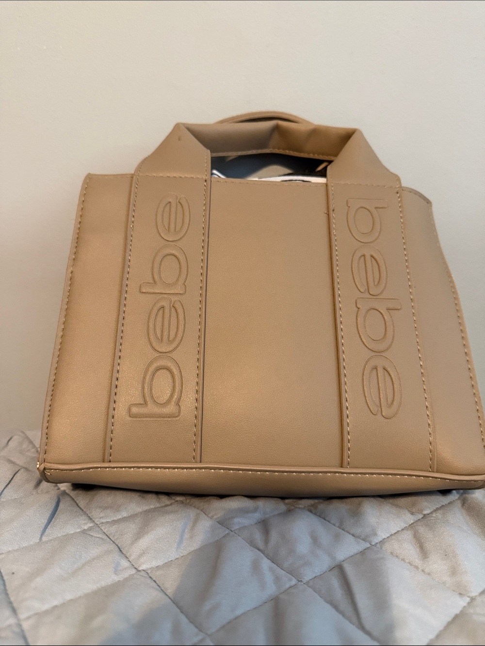 bebe Beige Logo-Embossed Tote
